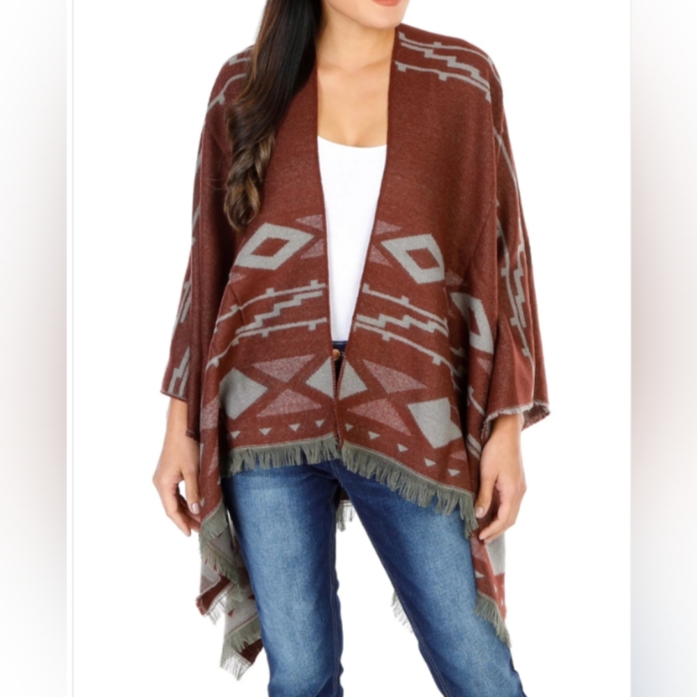 🆕 Women's Tribal Duo Style Front & Back Switch Design Print Cape/Poncho